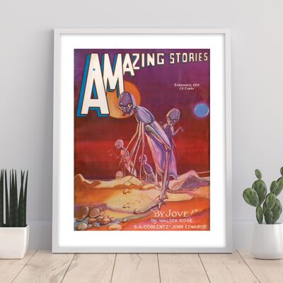 Amazing Stories, Febuary 1937, 25 Cents, "By Jove!", By Water Rose, S.A.Coblentz-John Edwards. - 11X14” Premium Art Print