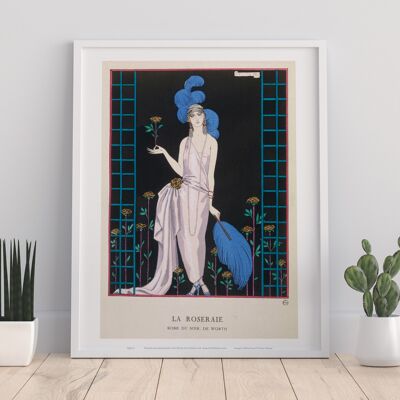 Dame im Art-Deco-Stil, umgeben von Ny-Sonnenblumen, La Roseraie, Barbier 1922 – Premium-Kunstdruck im Format 11 x 14 Zoll