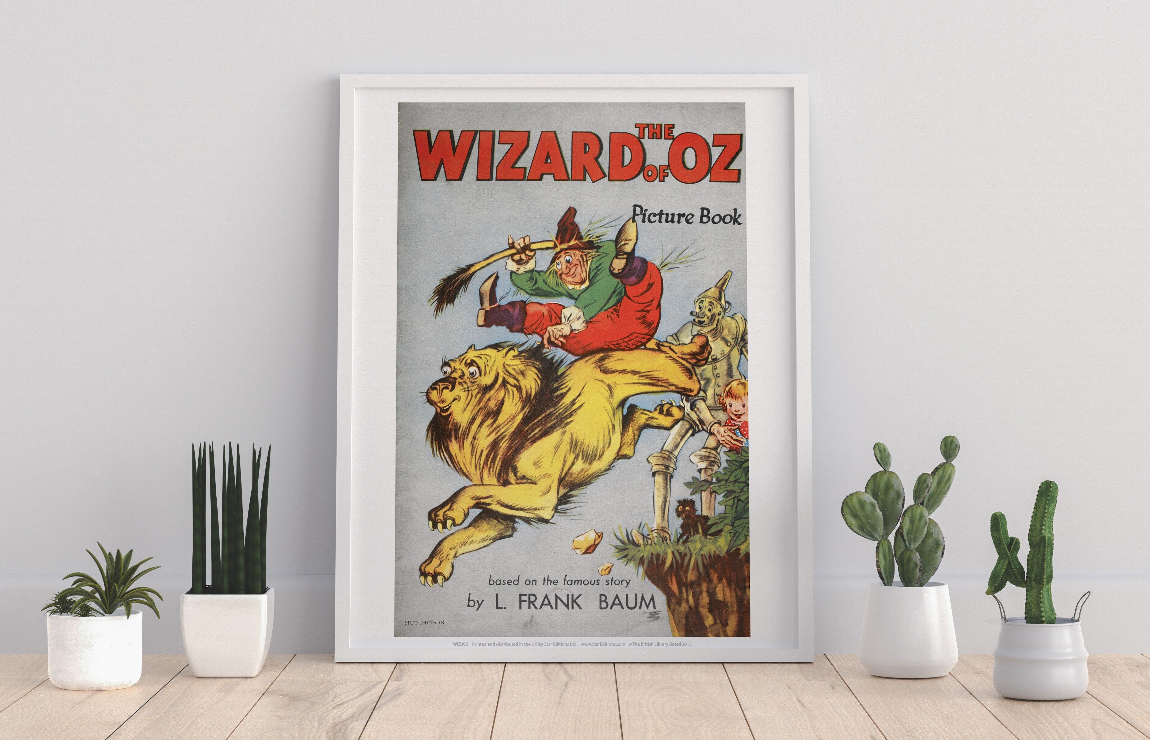 Il mago di Oz, libro illustrato, spaventapasseri cavalcando leone, uomo di latta, Dorothy, Toto, basato sulla famosa storia di L. Frank Baum - 11 x 14" stampa d'arte premium