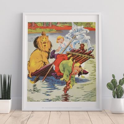 Balsa, lago, león, Dorothy, hombre de hojalata, remo, Toto, espantapájaros - 11X14" Premium Art Print