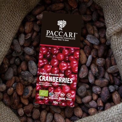 Mirtillo rosso al cioccolato biologico, 60% di cacao