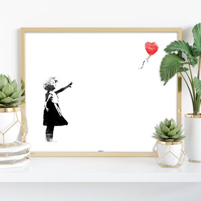 Graffiti-Kunst – Mädchen mit Herzballon – 11 x 14 Zoll Premium-Kunstdruck