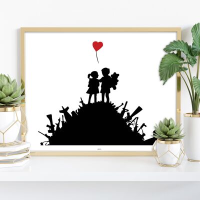 Graffiti-Kunst – Kinder mit Herzballon – 11 x 14 Zoll Premium-Kunstdruck