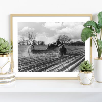 Combine Harvester, Black And White Image, Field, Tress - 11X14” Premium Art Print