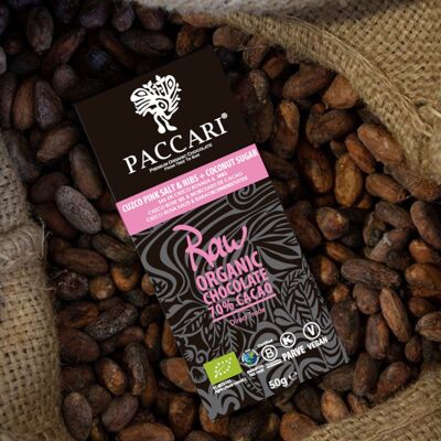 Sel et éclats de chocolat cru de Cuzco, 70 % de cacao et de sucre de coco