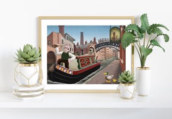 Wallace et Gromit profitant d'une excursion en bateau sur le canal. Birmingham - Impression d'art haut de gamme 11 x 14 po 1