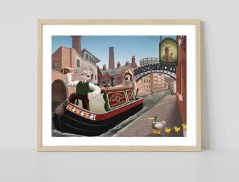 Wallace et Gromit profitant d'une excursion en bateau sur le canal. Birmingham - Impression d'art haut de gamme 11 x 14 po 2