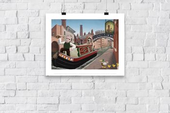 Wallace et Gromit profitant d'une excursion en bateau sur le canal. Birmingham - Impression d'art haut de gamme 11 x 14 po 3