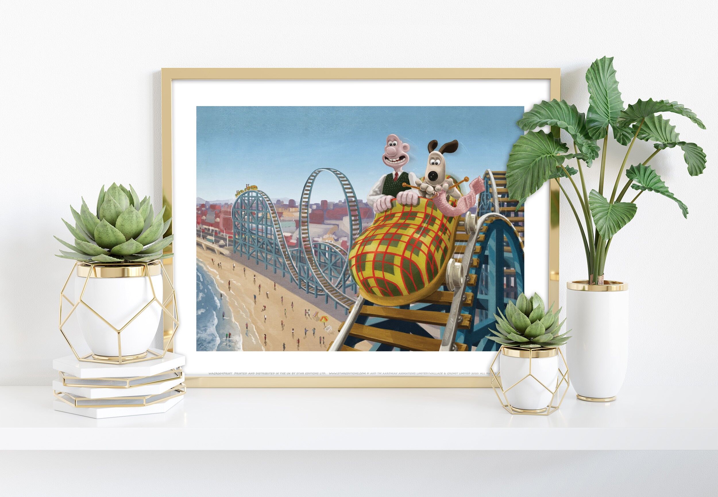 Gromit Extreme Knitting On A Rollercoaster, Wallace Enjoying The Ride – Premium-Kunstdruck, 27,9 x 35,6 cm
