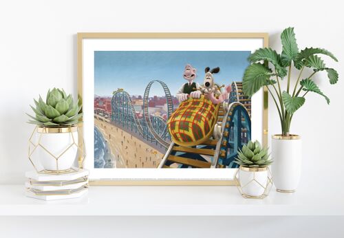 Gromit Extreme Knitting On A Rollercoaster, Wallace Enjoying The Ride - 11X14” Premium Art Print