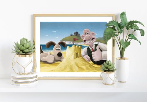 Wallace And Gromit Making Sandcastles And The Seaside. Beach, Landscape, Birds - 11X14” Premium Art Print