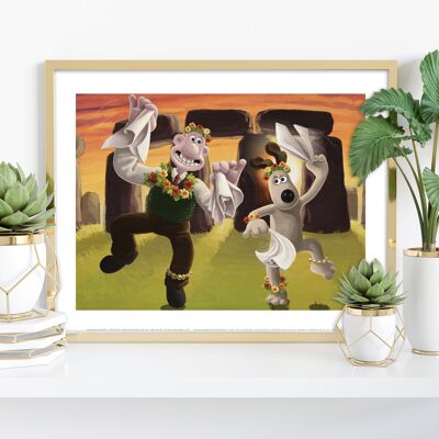 Traditioneller Morris-Tanz in Stonehenge, Wallace und Gromit – Premium-Kunstdruck, 27,9 x 35,6 cm