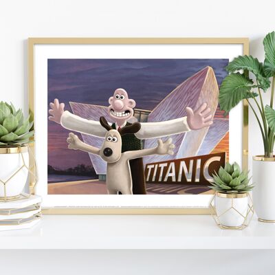 Wallace und Gromit stellen die berühmte Szene aus dem Film Titanic nach, außerhalb des Titanic Museums, Belfast – 11 x 14 Zoll Premium-Kunstdruck