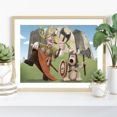 Wallace And Gromit, Dressed As Vikings At York Castle - 11X14” Premium Art Print