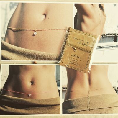 Waist thread necklace - Moonstone (Silver with gold plating + English + Chocolate)