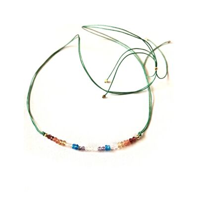 Chakras choker necklace (Silver with gold plating + English + Turquoise)