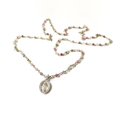Collar rosario - Virgen Milagrosa (plata + English)
