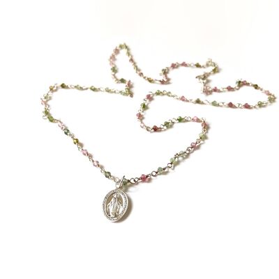 Rosary necklace - Miraculous Virgin (silver + Spanish)