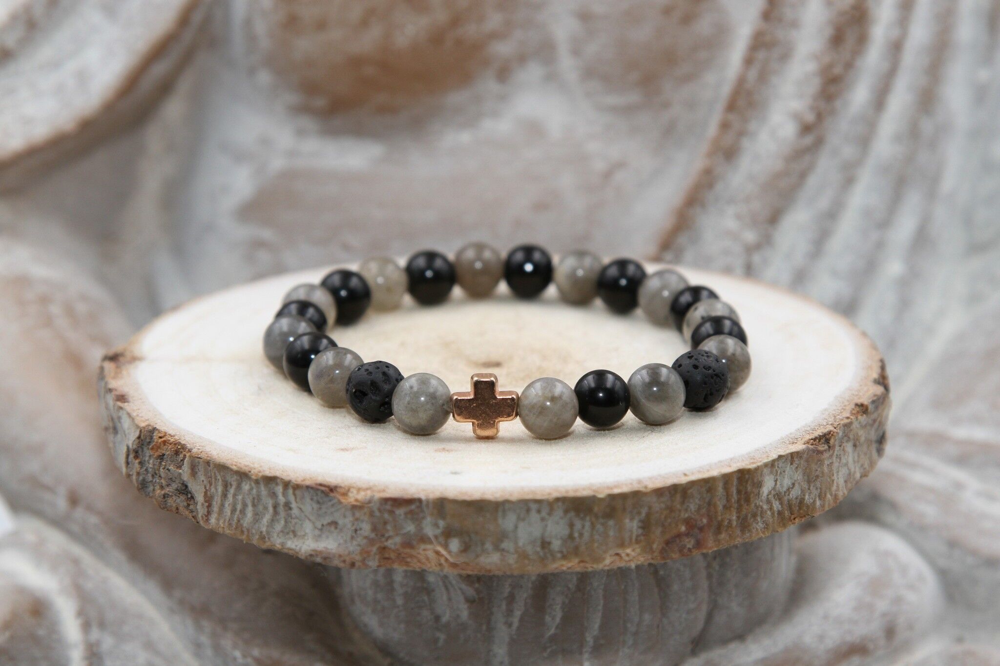 LABRADORITE, LAVA and OBSIDIAN bracelet