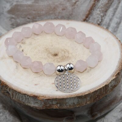 Bracelet QUARTZ ROSE facetté  Bracelet quartz rose facetté 8 mm