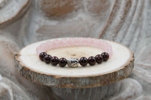 Bracelet "AMOUR" en QUARTZ ROSE & GRENAT 8mm