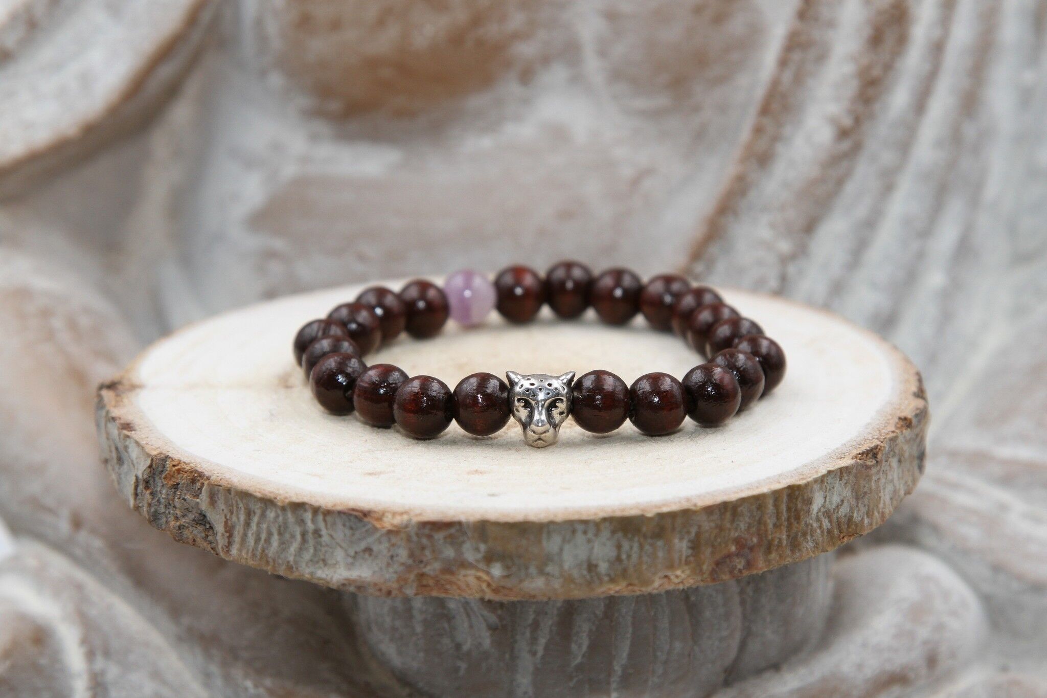 CHILDREN'S WOOD & AMETHYST bracelet 8mm