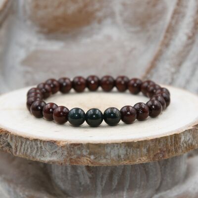 BROWN WOOD CHILDREN bracelet and dark FOAM AGATE 8mm