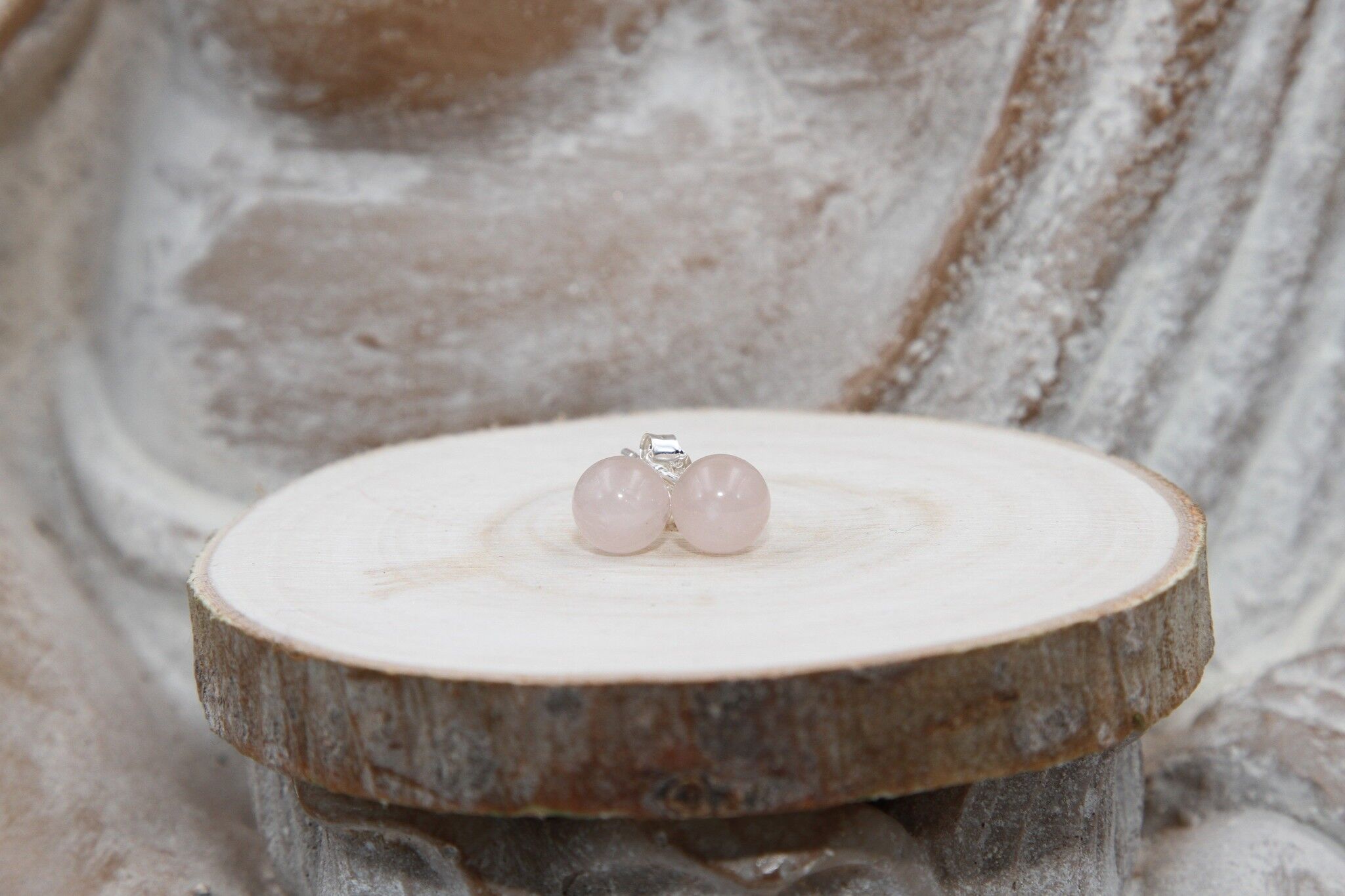 Orecchini a sfera in quarzo rosa da 8 mm