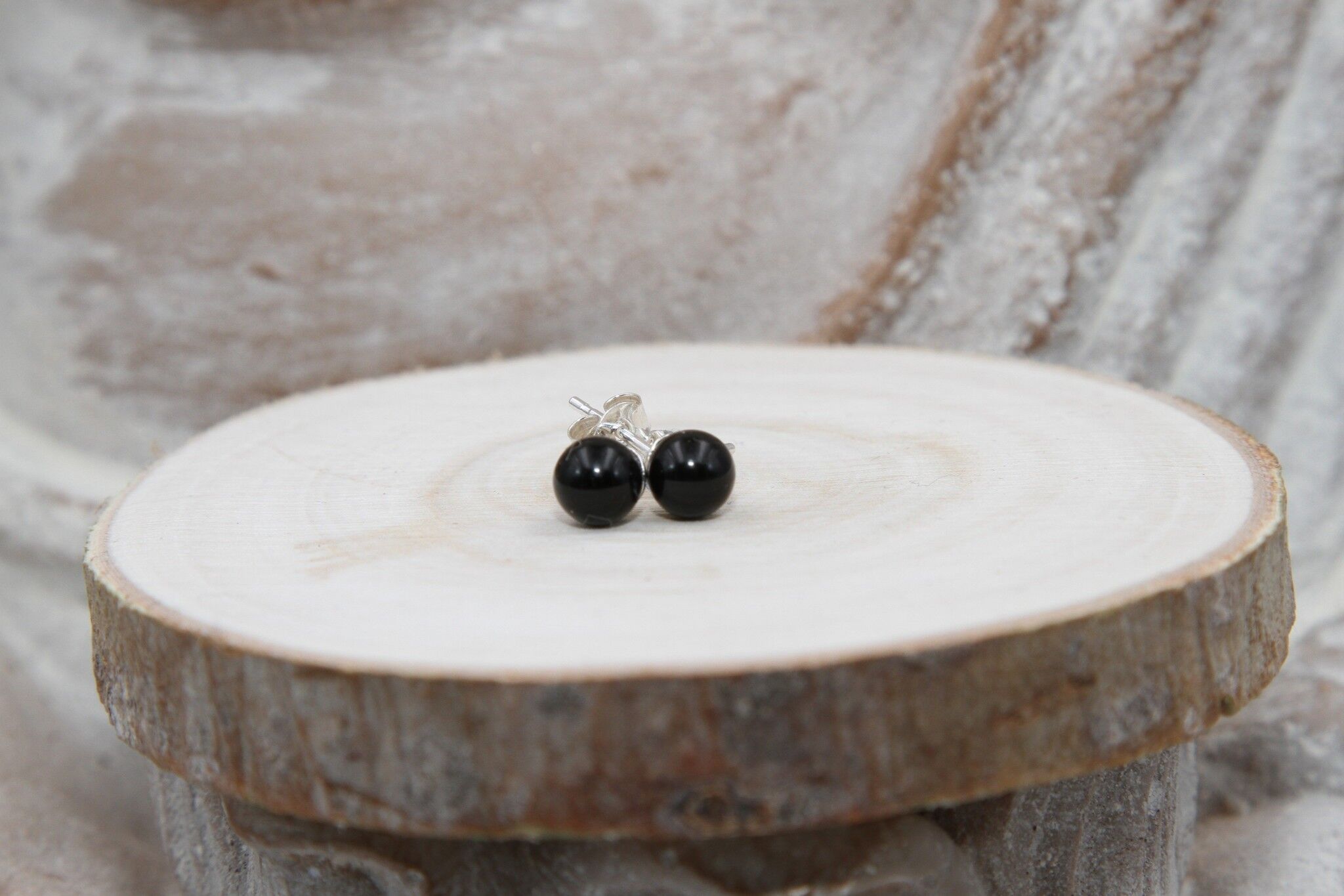 Boucles d&#039;oreilles boules Onyx Noir 8 mm