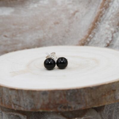 Boucles d'oreilles boules Onyx Noir 8 mm