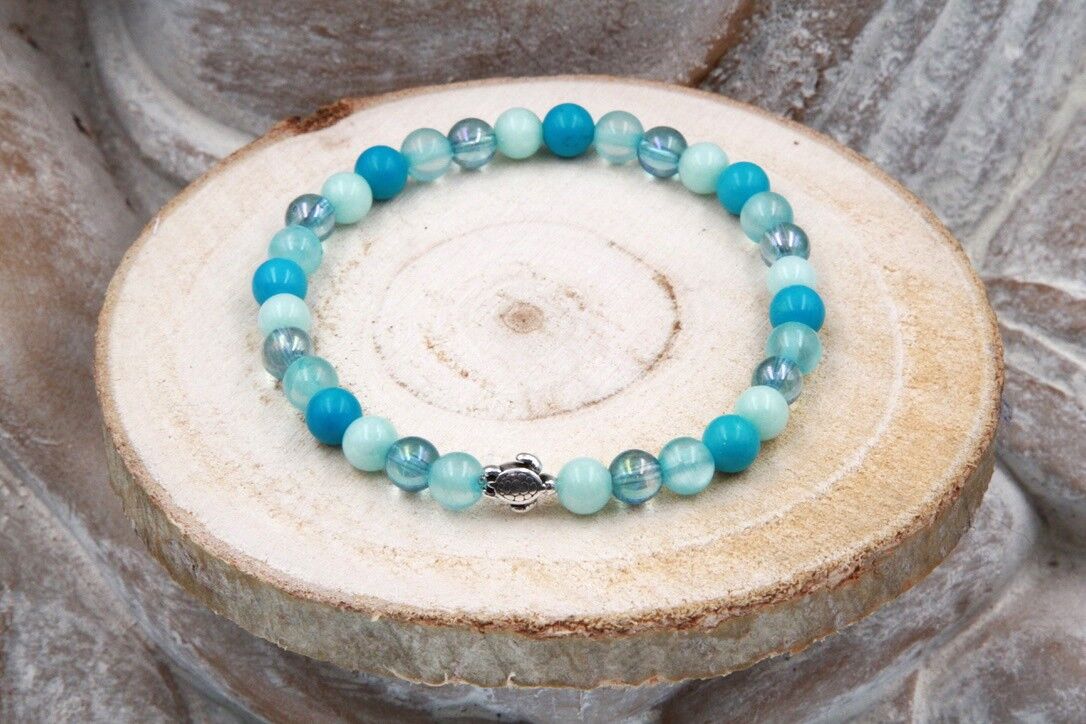 Bracciale in AMAZONITE, MAGNESITE, QUARZO AURA E GIADA TRUQUOISE