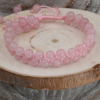 Bracciale intrecciato in quarzo rosa da 6 mm