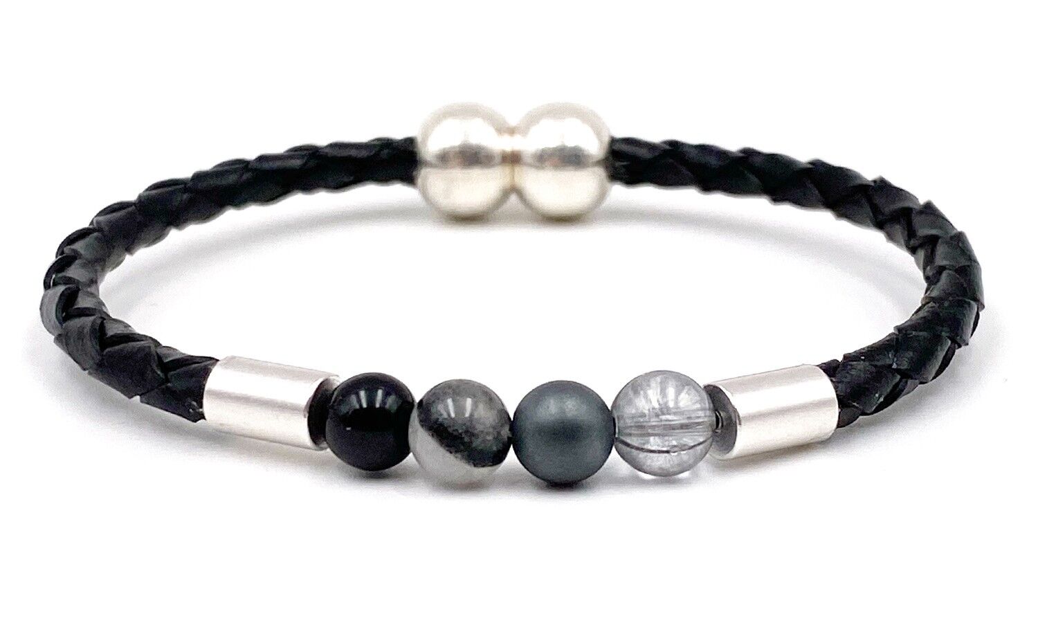 Bracelet Quatuor Homme Quatuor Tourmaline, Tourmaline Quartz, Gray Aura Quartz, Matte Hematite