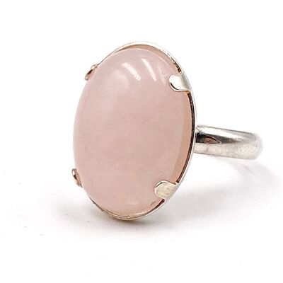 ROSE QUARTZ Ring Natural Stone 18 x 13 mm, adjustable size from 57 to 60