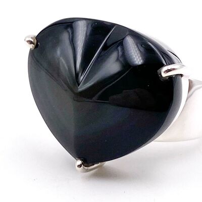 Anillo Corazón Obsidiana Ojo Celestial T 56