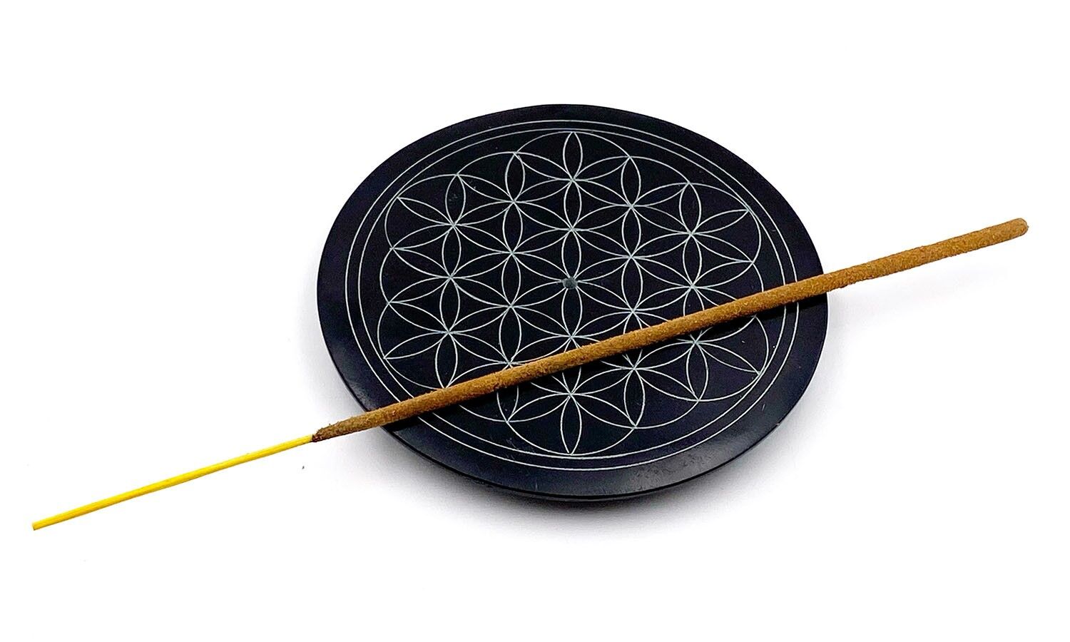 Under glass / Stone Flower of Life incense holder