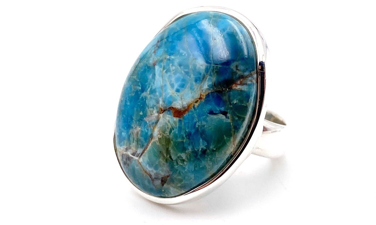 Oval Apatite Ring 925 Silver Apatite Ring