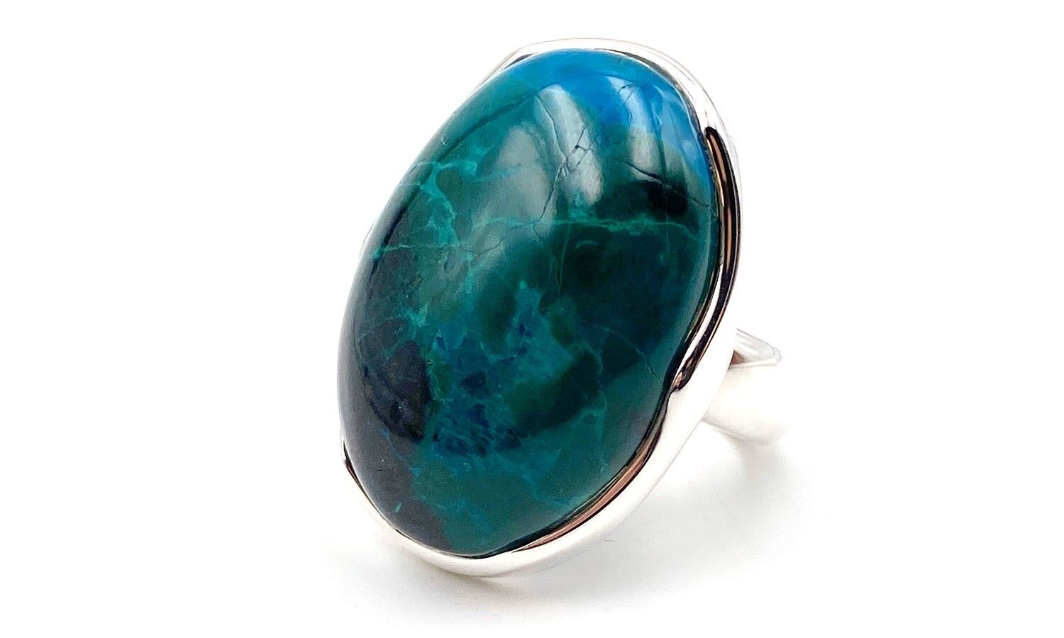 Oval Chrysocolla ring 925 silver Chrysocolla ring