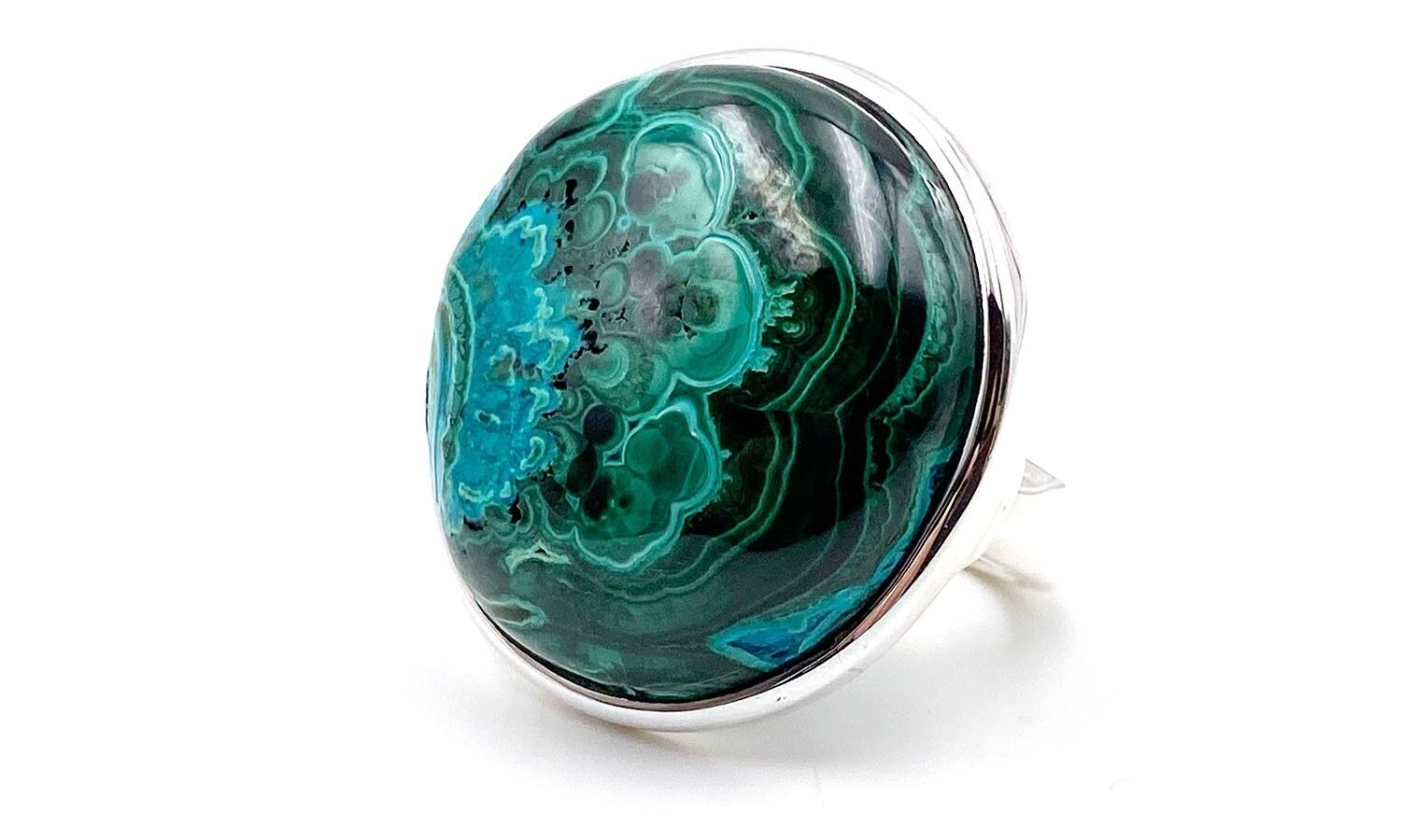 Chrysocolla Ring - Round Malachite Diameter of 2.6cm