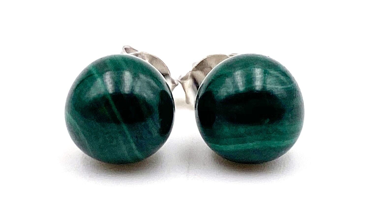 Malachite Earrings 8mm Malachite Ball Earrings