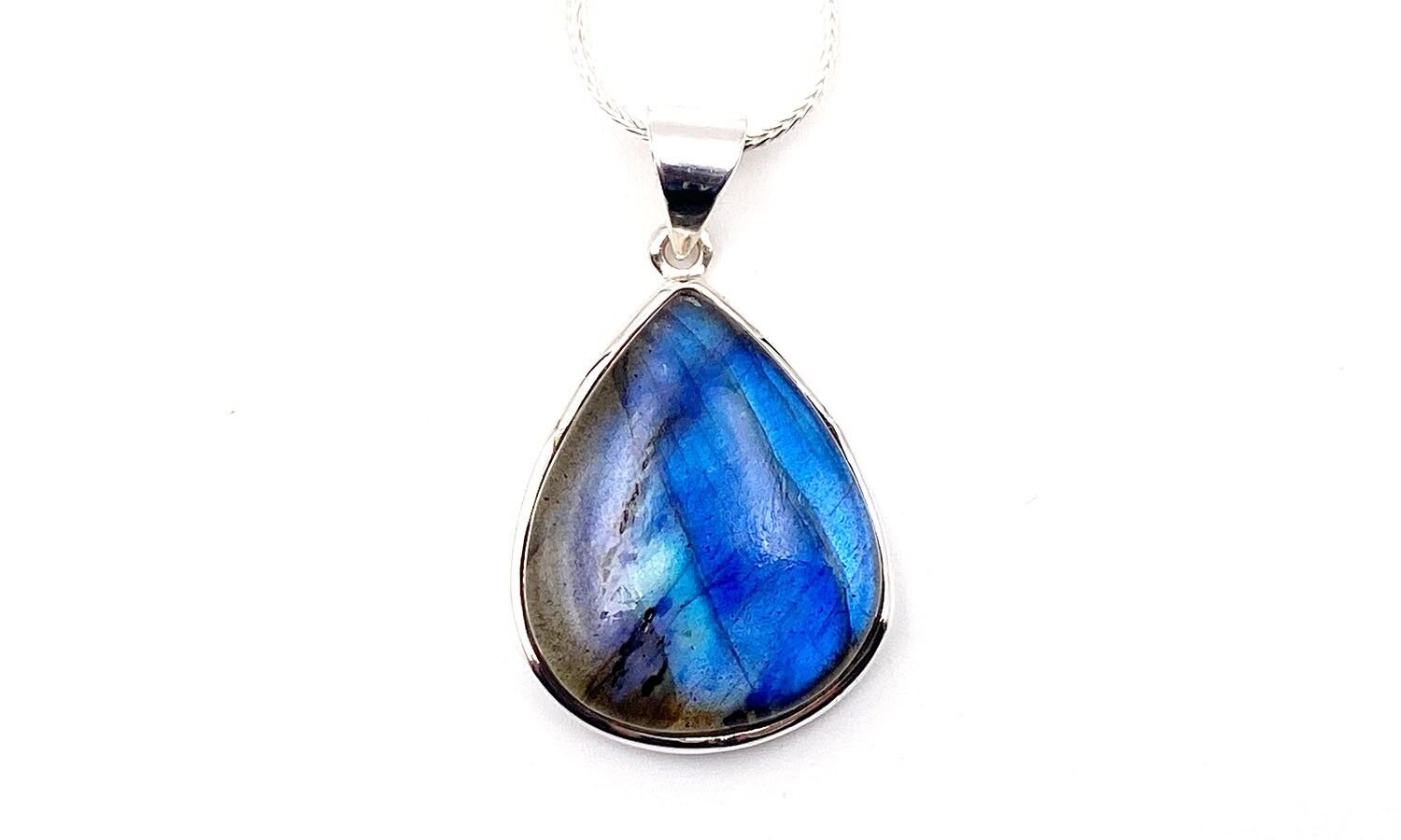 Pendentif Labradorite Goutte Bleu N°2  - H 2,5 cm x 2 cm