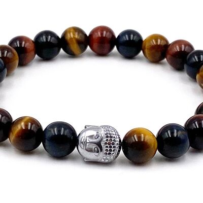 Pulsera infantil de triple protección de 8 mm con dije de Buda