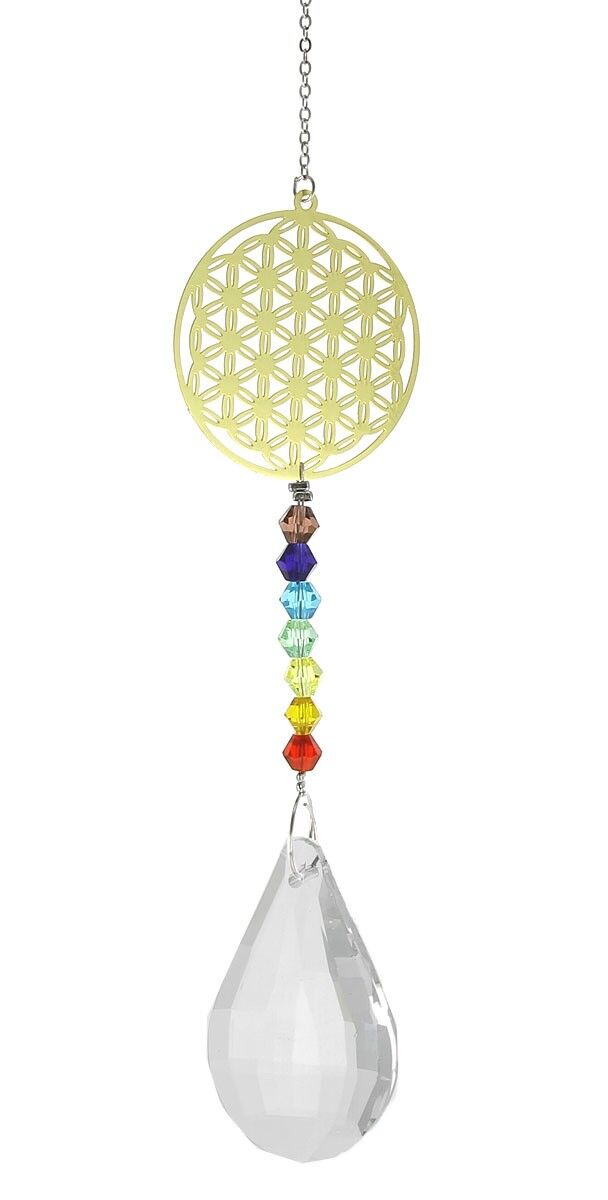 Crystal drop with chain 7 chakras flower of life Crystal drop with chain 7 chakras flower of life golden