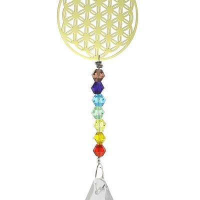 Gota de cristal con cadena 7 chakras flor de la vida Gota de cristal con cadena 7 chakras flor de la vida dorada