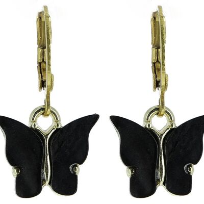 Butterfly earrings Golden steel earrings - black mother-of-pearl butterfly