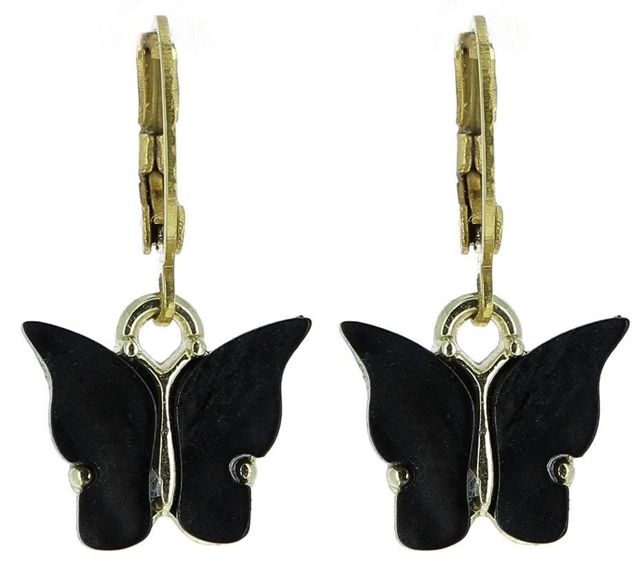 Butterfly earrings Silver steel earrings - black mother-of-pearl butterfly