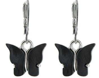 Boucles d'oreilles papillons Boucles d'oreilles acier argenté - papillon nacre noir 2