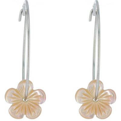 Japanese cherry mother-of-pearl hoop earrings White mother-of-pearl flower earrings