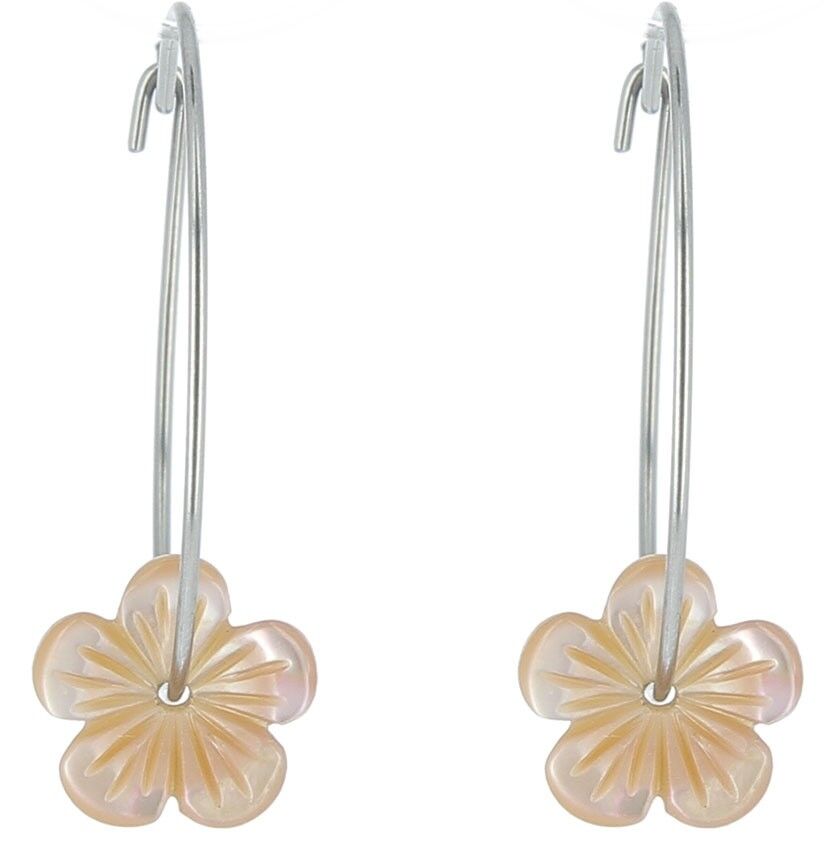 Japanese cherry mother-of-pearl hoop earrings Pink mother-of-pearl flower earrings