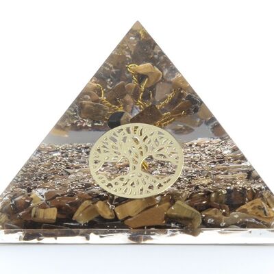 Pyramide d'Orgonite en oeil de tigre et arbre de vie